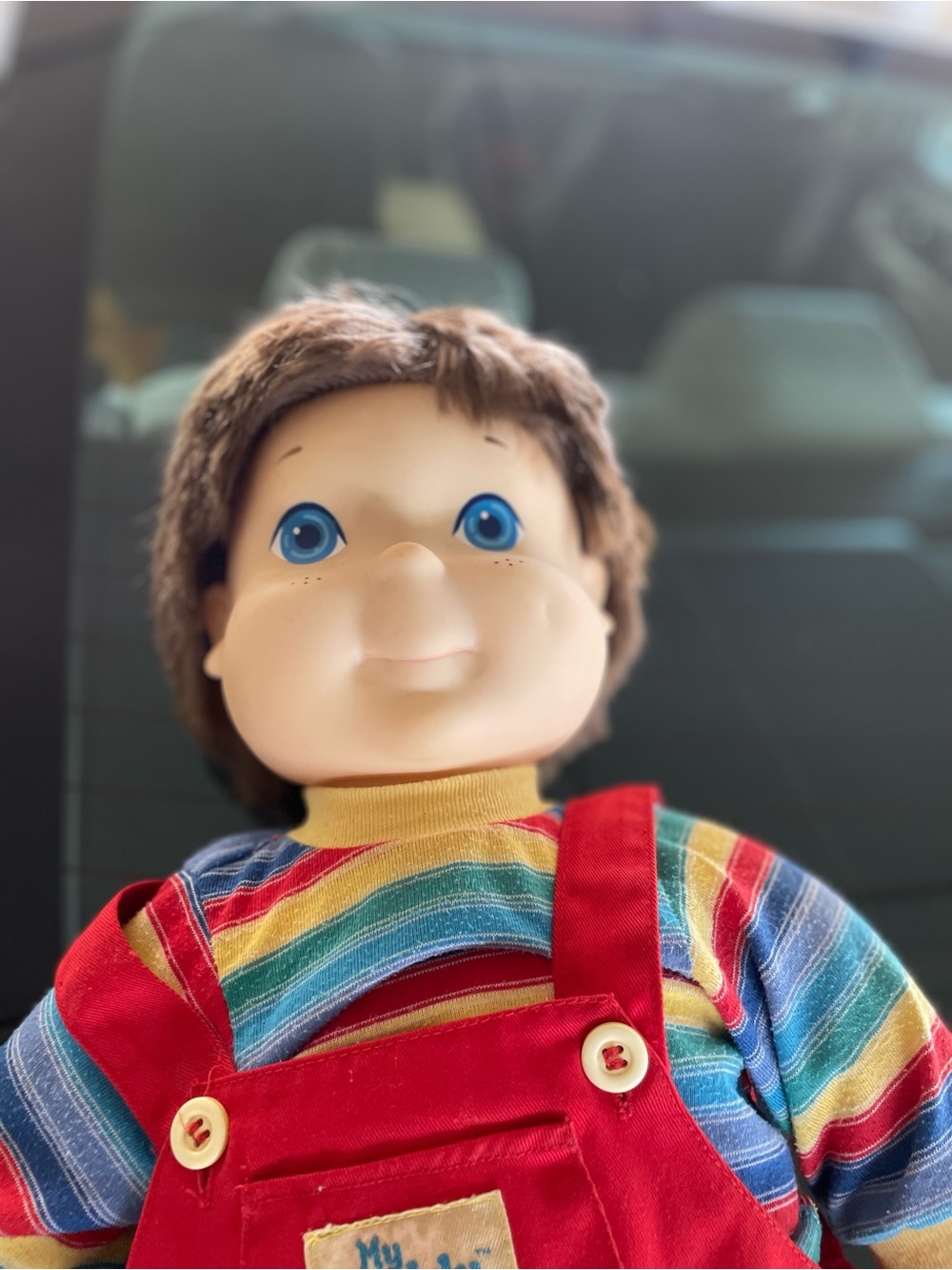 Vintage my buddy doll Classic Rainbow Stripe with Red Overalls